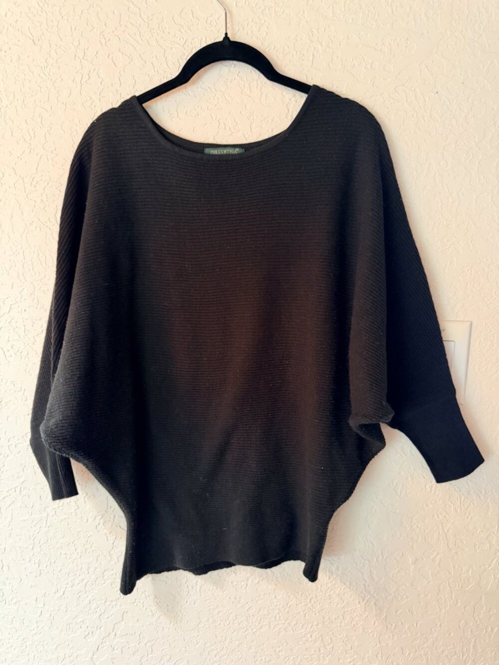 For Cynthia Black Oversized Dolman Batwing Sweater Tunic Size S
